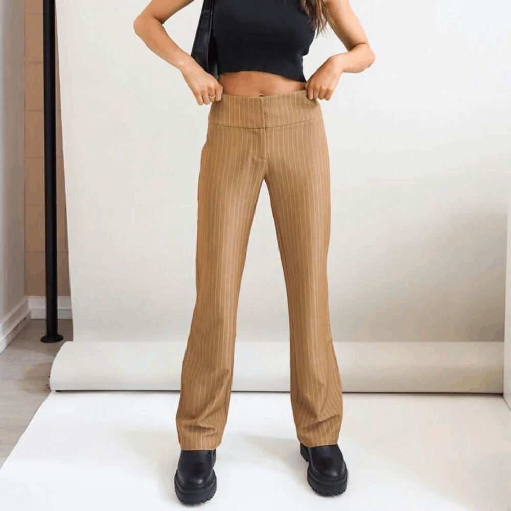 Vrg Girl Brown Pinstripe Kick Flare Trouser Pants Women's Size 8 NWT